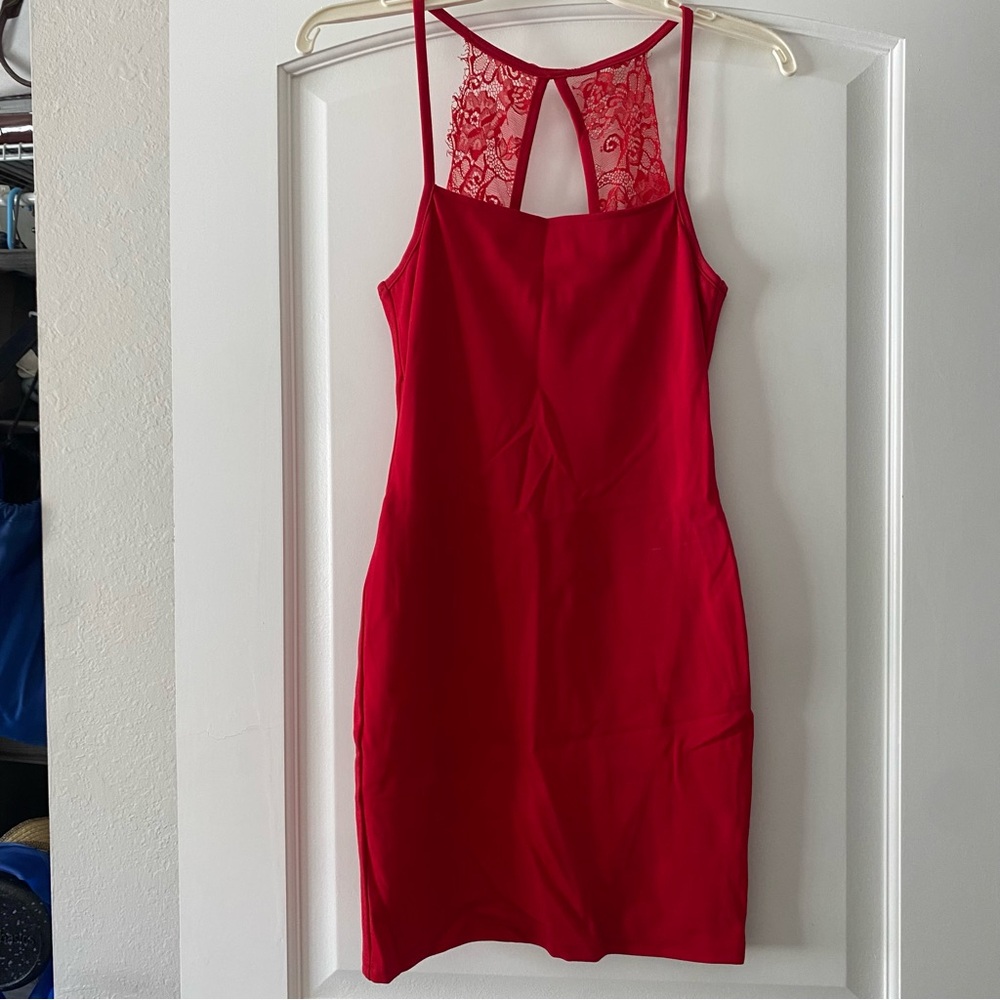 Lulu's Vibrant Red Lace Dress